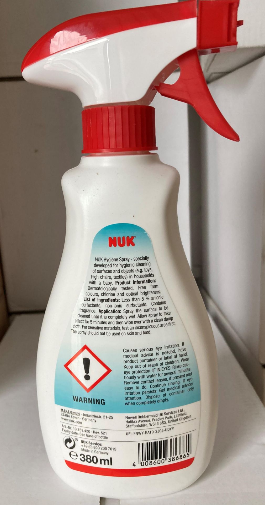80 x 380ml NUK Hygiene baby-safe sprays (expired: 04/24) (8 x outer boxes) (saleroom location: - Image 2 of 2