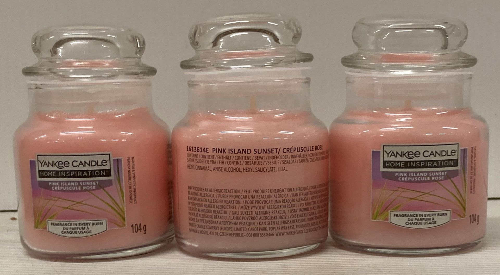 36 x Yankee Candles 104g Pink Island Sunset scent, etc RRP £4.