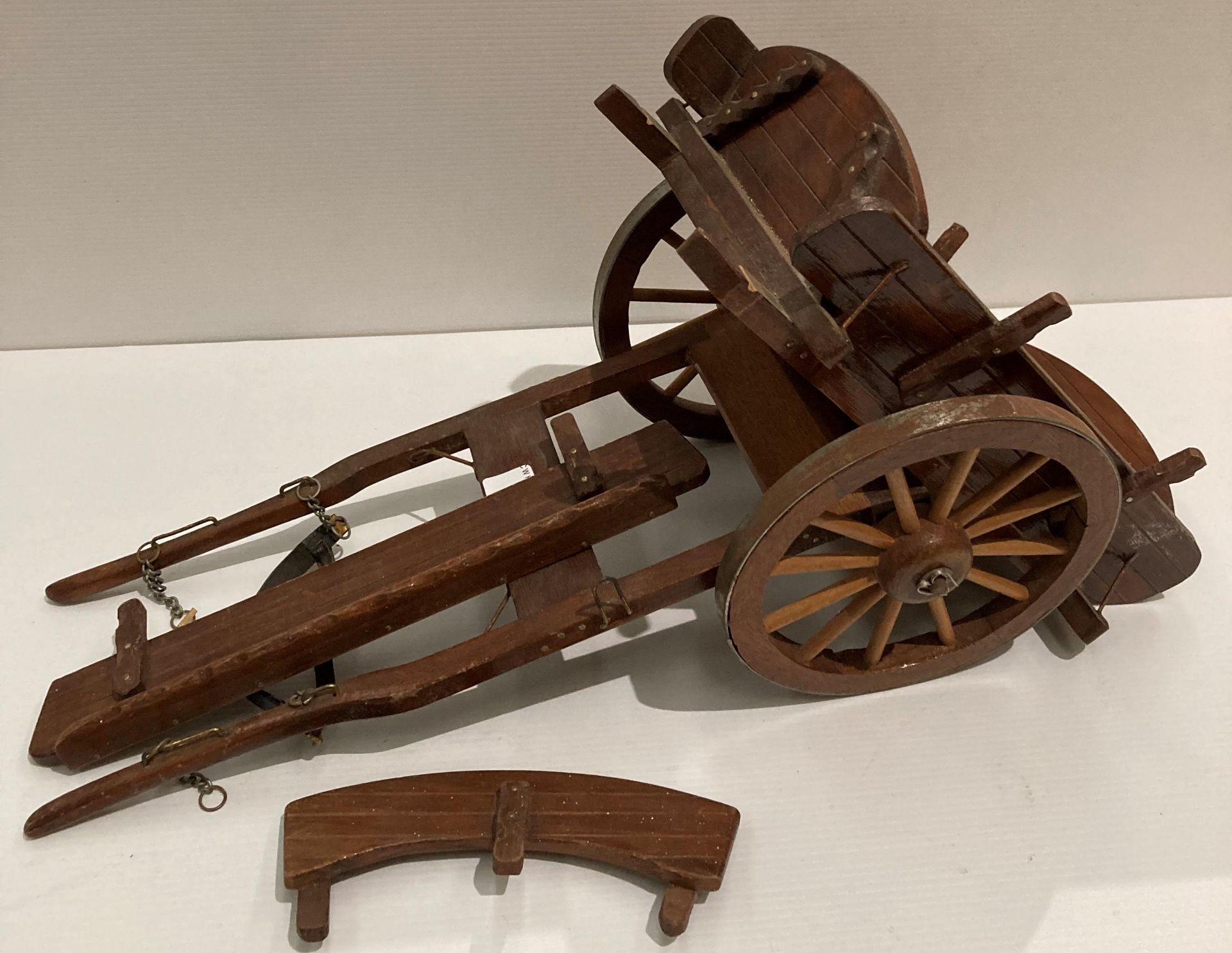 Replica wooden scale model of a horse drawn cart single axle, - Image 2 of 2