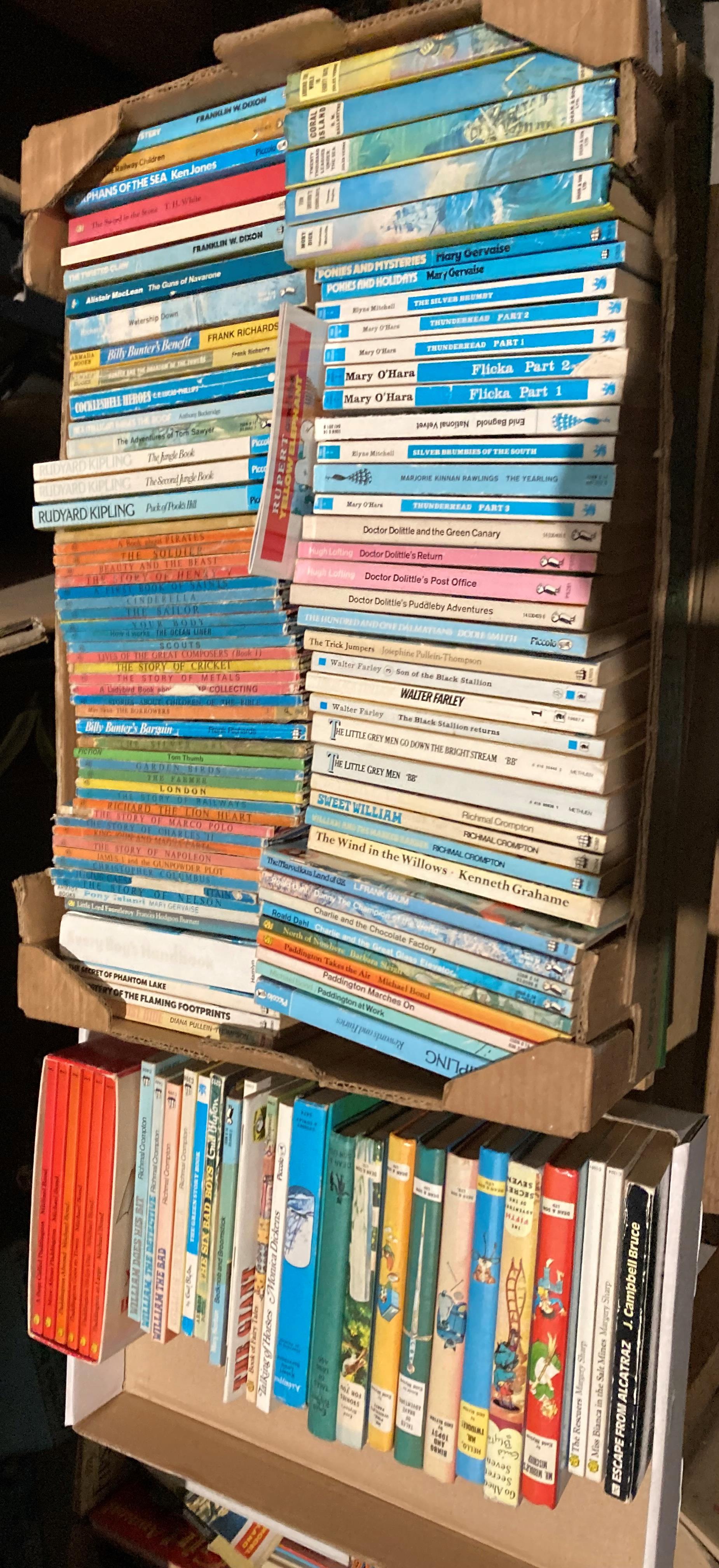 Contents to box and lid - assorted children's novels and educational books including a quantity of