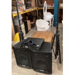 A Prosound PA System incorporating a Prosound 1000 amp, 2 x Prosound PS-120 portable speakers,