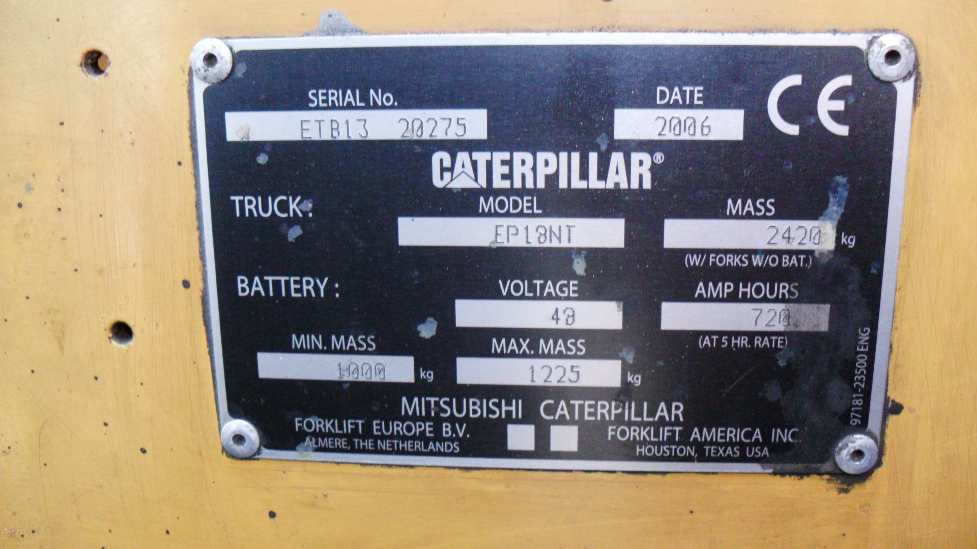 Caterpillar EP18NT 48 Volt electric fork - Image 3 of 5