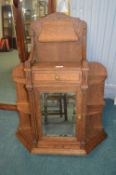 Edwardian Oak Wall Mounted Shelves with Mirrored C