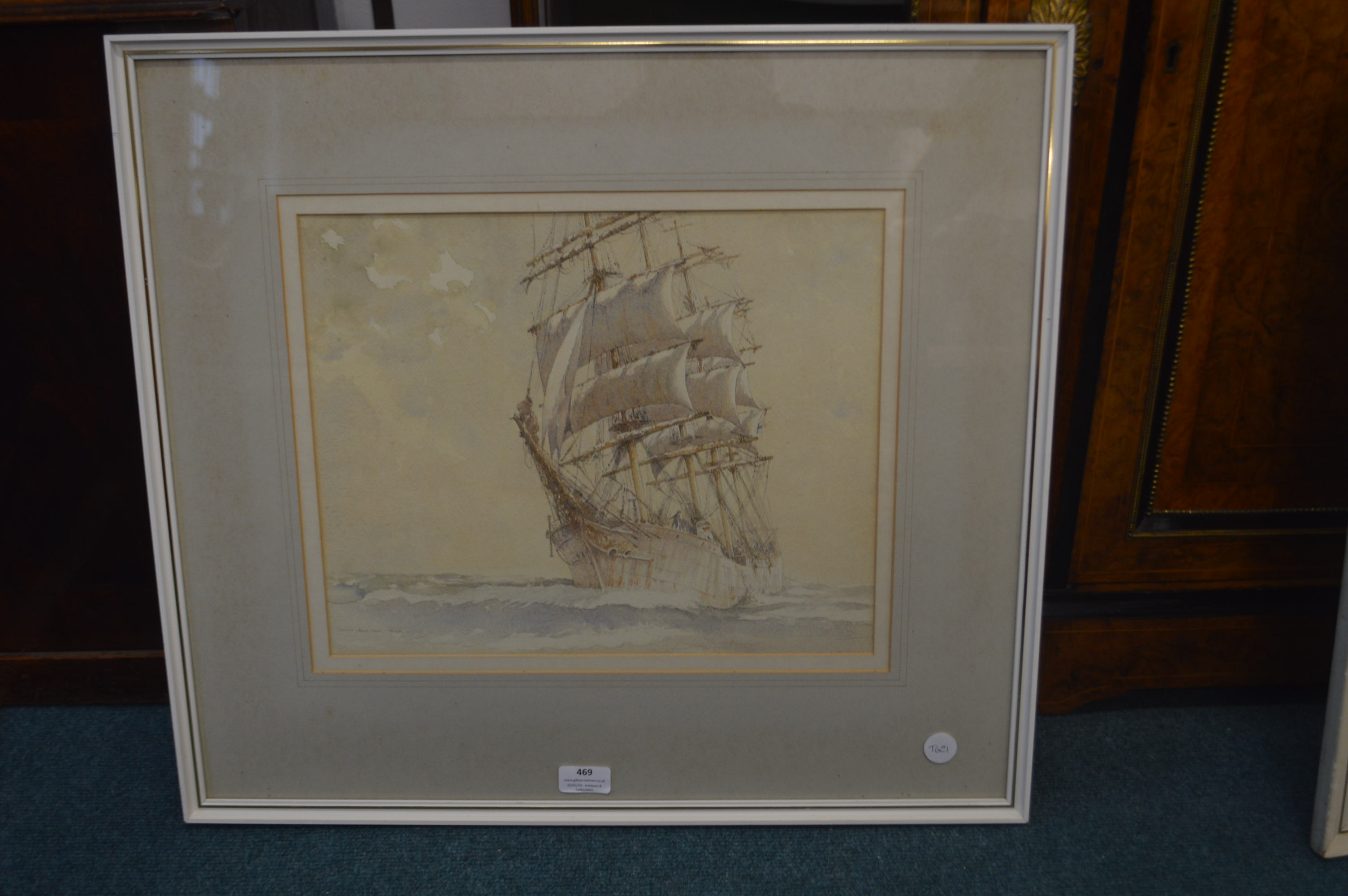 Allanson Hick Original Watercolour of a Square Rigged Sailing Ship