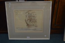 Allanson Hick Original Watercolour of a Square Rigged Sailing Ship