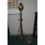 Victorian Brass Oil Lamp on Brass Tripod Stand