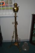 Victorian Brass Oil Lamp on Brass Tripod Stand