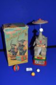 Japanese Battery Operated Windy the Juggling Elephant Tinplate Toy with Original Packaging