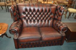 Chesterfield Burgundy Leather Highback Two Seat So