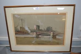 Watercolour of Battersea Bridge J. Barrie haste