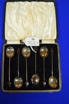 Set of Six Hallmarked Silver Coffee Bean Spoons - Birmingham 1934, ~38g total