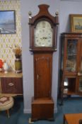 Oak Long Case Clock with Painted Face and Calendar