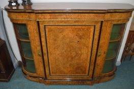 Victorian Credenza with Curved D-End Glazed Cupboards, Burr Walnut Inlay, and Ormolu Banding