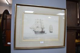 Original Watercolour Sailing Ship Scene by D. Bell 1977