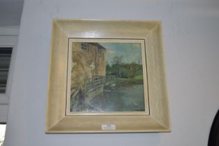 Small James Neal Oil on Board Study of the Water Mill at North Cave