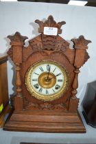 Oak Cased Mantel Clock with Brass & Enamel Face