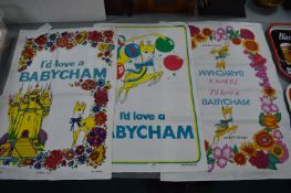 Three Vintage Babycham Tea Towels (as new)