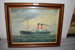 Original Max Parsons Oil on Board Study of SS Eskimo Wilson Line Steam Ship
