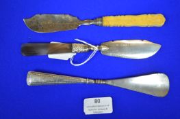 Silver Fish Knives, and Silver Handled Shoe Horn