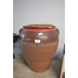 Large Terracotta Crockpot with Wooden Lid (AF)