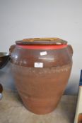 Large Terracotta Crockpot with Wooden Lid (AF)
