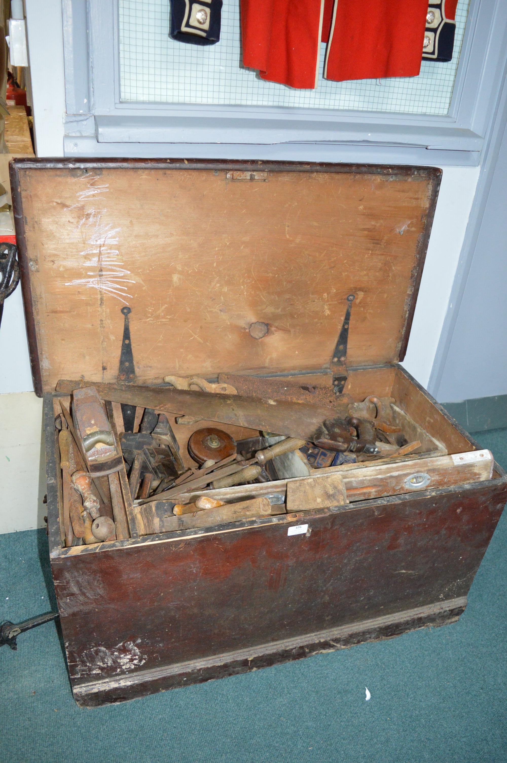 Victorian Blanket Box Containing Wooden Joiners Tools, etc.
