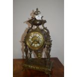 Continental Brass Mantel Clock with Enameled Numerals