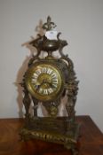 Continental Brass Mantel Clock with Enameled Numerals