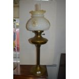Brass Oil Lamp with White Floral Shade