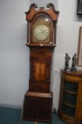 Yorkshire Long Cased Clock with Walnut Veneered Bobbin Turned Case, Painted Face, and Hoho Birds