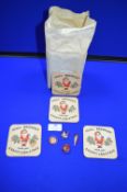 Package of ~100 Hull Brewery Christmas Beer Mats plus Four Enamelled Butlins Badges 1940’s and 50’s