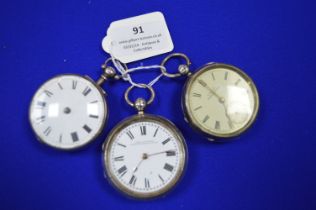 Three Hallmarked Sterling Silver Pocket Watches for Restoration