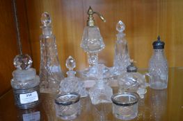 Vintage Cut Glass Scent Bottles Including One with Silver Base