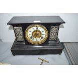 Brass and Enamel Faced Slate Mantel Clock