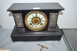 Brass and Enamel Faced Slate Mantel Clock
