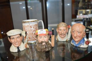Four Miniature Cricket Character Jugs by Royal Doulton Including W.G. Grace, Dickey Bird, etc.