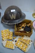 WWII Wardens Helmit plus Military Buttons, and Ribbons