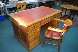 Oak Office Desk with Inset Leather Top with Matchi