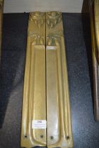 *Pair of Reproduction Brass Art Nouveau Style 48cm Door Handles