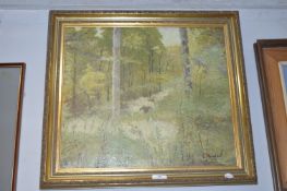 Oil on Canvas Woodland Scene by L. Marshall