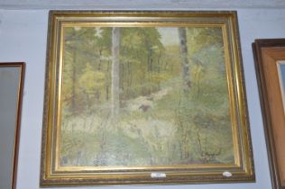 Oil on Canvas Woodland Scene by L. Marshall