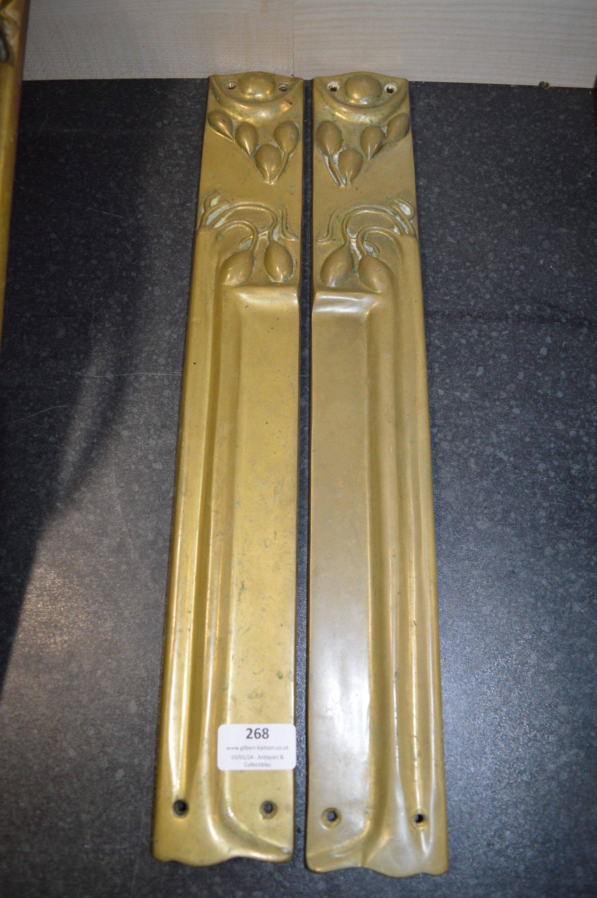 *Pair of Reproduction Brass Art Nouveau Style 48cm Door Handles