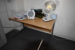 *Wood Effect Office Table, Desktop Fan, Electric Heater, Filing Trays, etc.