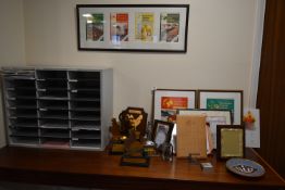 *Assorted Framed Pictures, Awards, Certificates, and Trophies