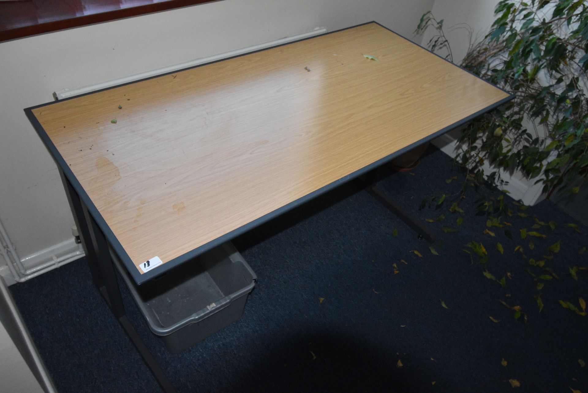 *Office Table with Folding Legs in Light Oak Finish with Grey Metal