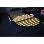 *Meeting Room Table Comprising of Four Light Oak Effect Folding Office Tables, and Two D-Ends