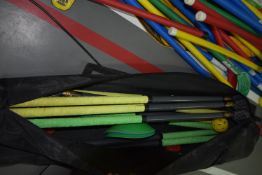 Bag of Plastic Hockey Sticks, Balls, and Cones