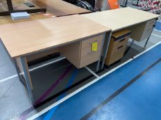 Two Desks and an Under Desk Two Drawer Unit on Castors