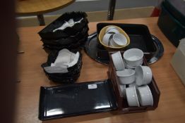 Quantity of Black Condiment and Napkin Holders, Platters, and Ramekins