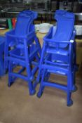 Four Blue Plastic Highchairs